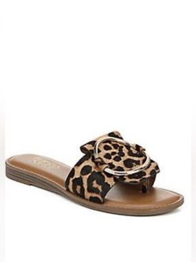 FRANCO SARTO Sandals Leopard Flat Genuine Leather Calf Hair Gold Ring Size 7